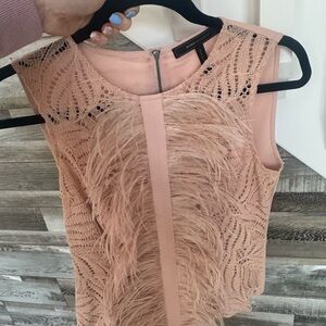Elegant Pink Lace Top with Feather Detail